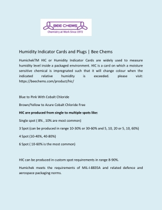Humidity Indicator Cards and Plugs - Bee Chems