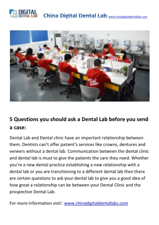 5 Questions you should ask a Dental Lab before you send a case