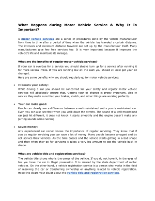 What Happens during Motor Vehicle Service & Why It Is Important