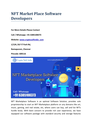 NFT Market Place software developers