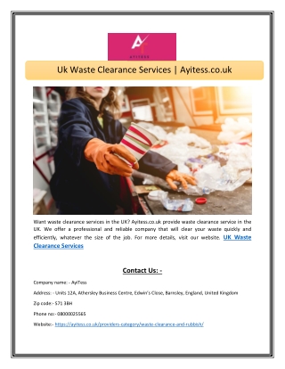 Uk Waste Clearance Services  Ayitess.co.uk