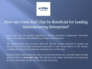 How can Crane Rail Clips be Beneficial for Leading Manufacturing Enterprises