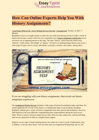 How Can Online Experts Help You With History Assignments