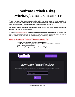 Activate Twitch Using Twitch.tv/activate Code on TV