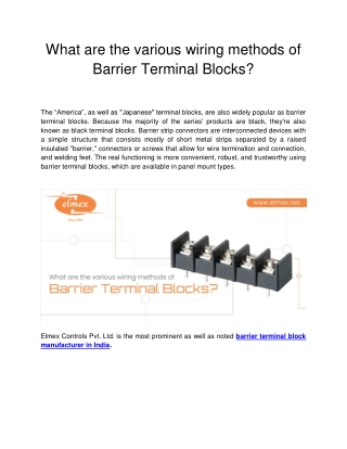 What are the various wiring methods of Barrier Terminal Blocks?