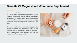 Benefits Of Magnesium L-Threonate Supplement