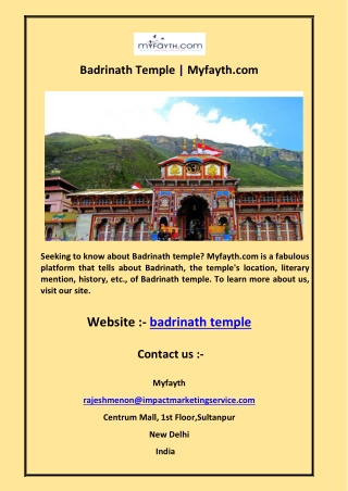 Badrinath Temple  Myfayth.com