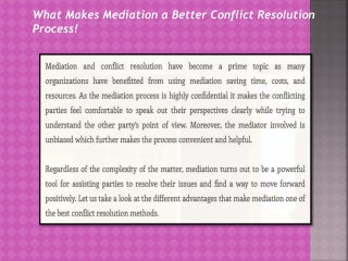 What Makes Mediation a Better Conflict Resolution Process!