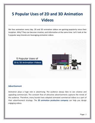5 Popular Uses of 2D and 3D Animation Videos