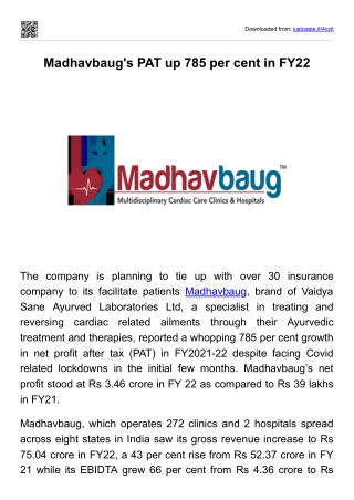 Madhavbaug's PAT up 785 per cent in FY22