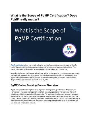What is the Scope of PgMP Certification? Does PgMP really matter?