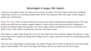 Advantages of wagyu filet mignon