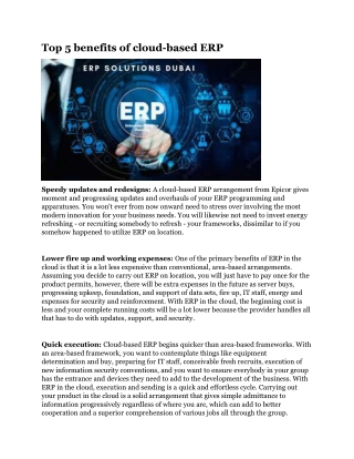 Top 5 benefits of cloud-based ERP