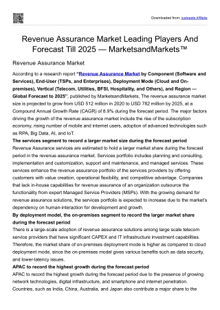 Revenue Assurance Market Leading Players And Forecast Till 2025