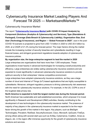 Cybersecurity Insurance Market Leading Players And Forecast Till 2025