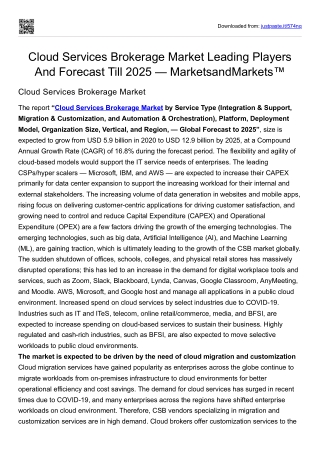 Cloud Services Brokerage Market Leading Players And Forecast Till 2025