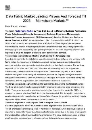 Data Fabric Market Leading Players And Forecast Till 2026 — MarketsandMarkets™