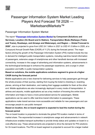 Passenger Information System Market Leading Players And Forecast Till 2026