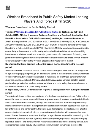 Wireless Broadband in Public Safety Market Leading Players & Forecast Till 2026