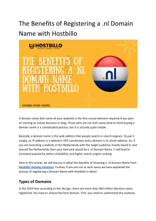 The Benefits of Registering a .nl Domain Name with Hostbillo