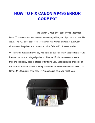 How To Fix Canon MP495 Error Code P07? | Get Simple Steps