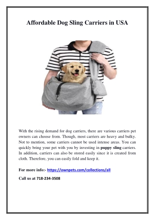 Affordable Dog Sling Carriers in USA