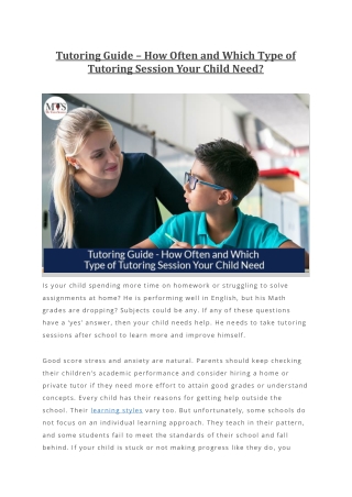 Tutoring Guide – How Often and Which Type of Tutoring Session Your Child Need