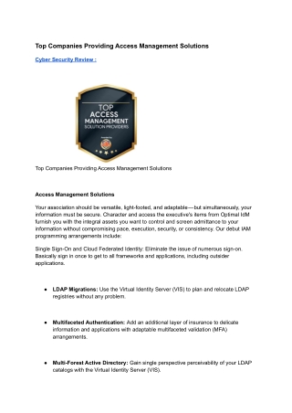 Top Companies Providing Access Management Solutions