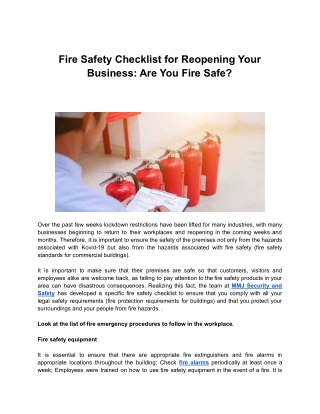 Fire Safety Checklist for Reopening Your Business_ Are You Fire Safe