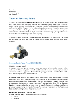 Types of Pressure Pump