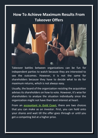 How To Achieve Maximum Results From Takeover Offers