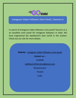Instagram Indian Followers Smm Panel Gosmm.in