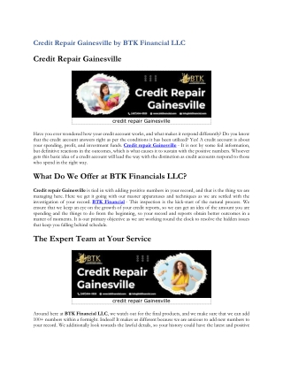 Credit Repair Gainesville by BTK Financial LLC