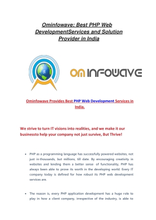 Best PHP Web Development Company in India. - OmInfowave