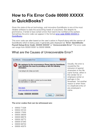 How to Fix Error Code 00000 XXXXX in QuickBooks