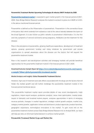 Parametritis Treatment Market Upcoming Technologies & Industry SWOT Analysis by 2028