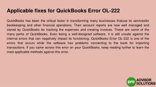 How to Effectively Apply Corrections for QuickBooks Error OL-222