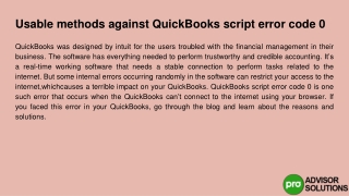 What Are Usable Methods Against QuickBooks Script Error Code 0