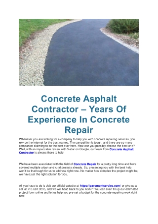 Concrete Asphalt Contractor – Years Of Experience In Concrete Repair