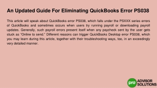 Who Has an Updated Guide to Fixing QuickBooks Error PS038