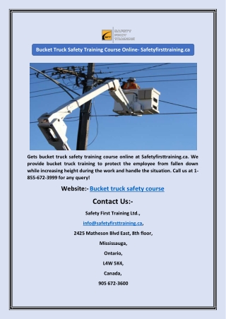 Bucket Truck Safety Training Course Online- Safetyfirsttraining.ca