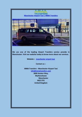 Manchester Airport Taxi  MMA Transfers