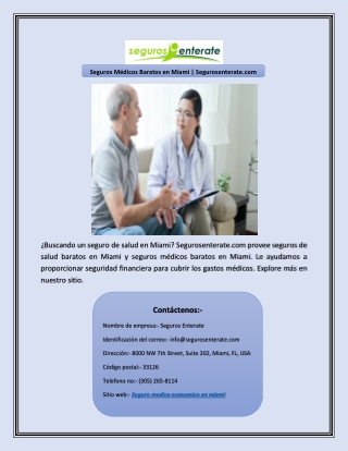 Seguros Médicos Baratos en Miami | Segurosenterate.com