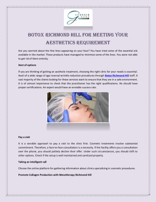 Botox Richmond Hill for Meeting Your Aesthetics Requirement