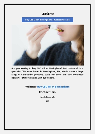 Buy Cbd Oil in Birmingham | Justcbdstore.uk