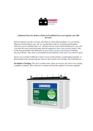 Authorised Inverter Battery Dealer in Faridabad Lets you Upgrade your Old Inverter