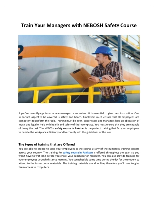 Train Your Managers with NEBOSH Safety Course