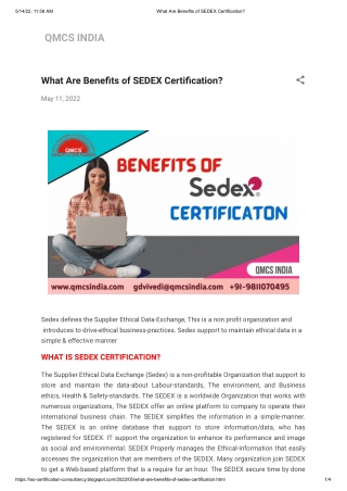 What Are Benefits of SEDEX Certification