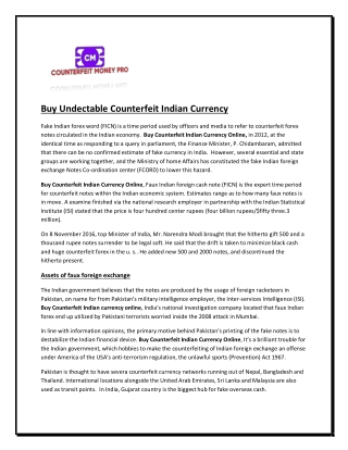 Buy Undectable Counterfeit Indian Currency