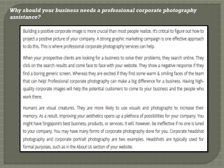 Why should your business needs a professional corporate photography assistance